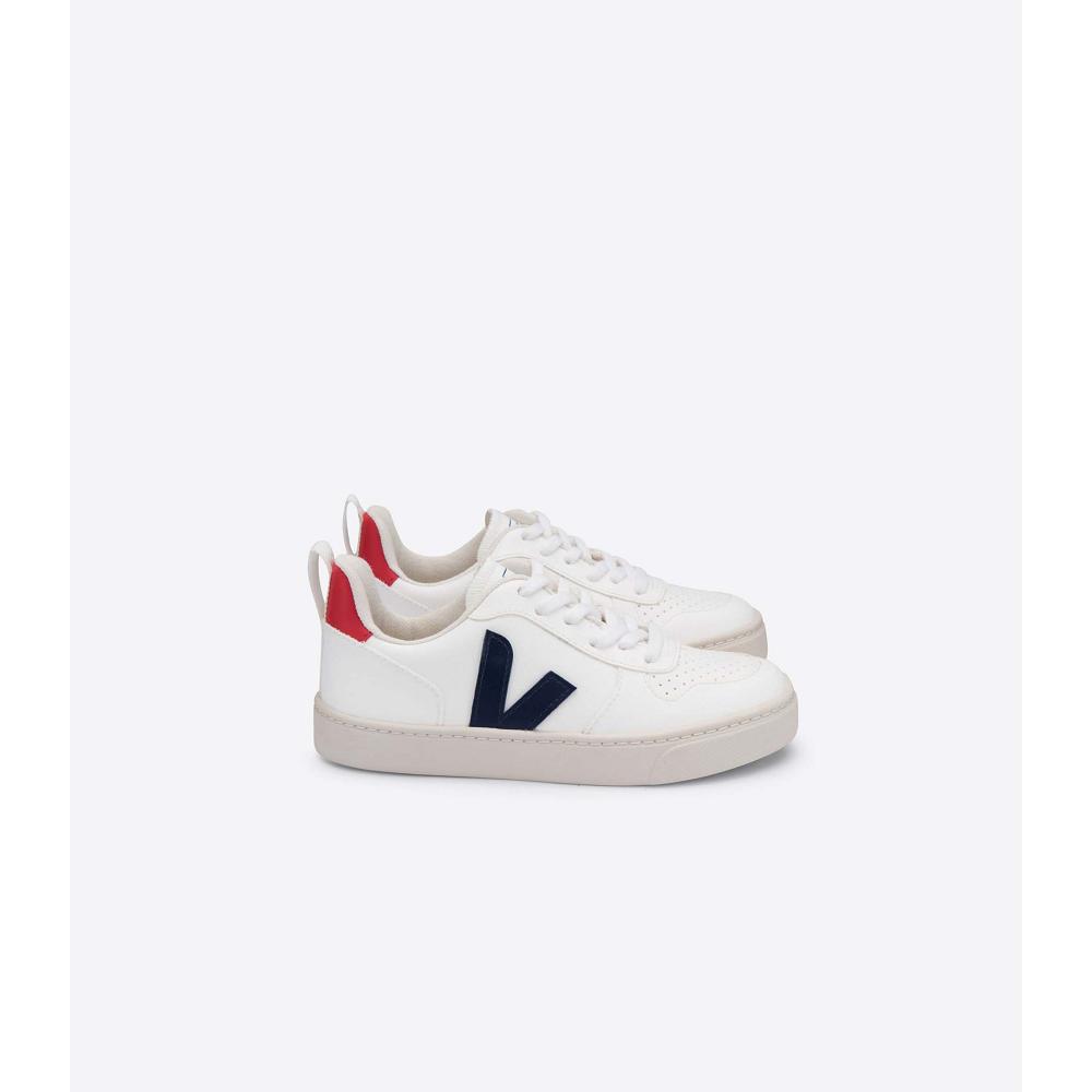 Kids\' Veja V-10 LACES CWL Shoes White/Navy | ZA 791WNB